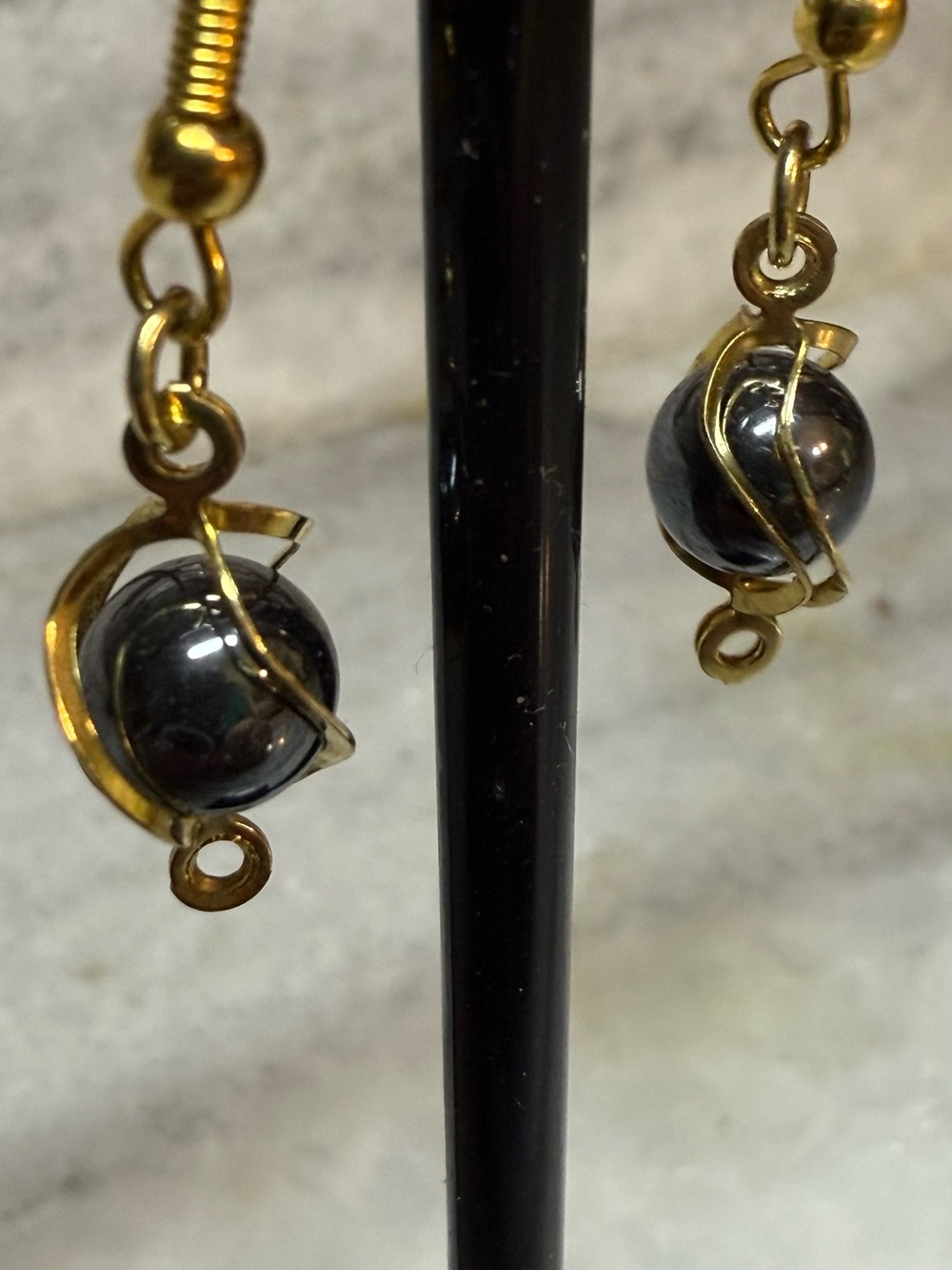 Gold-Tone Hematite Drop Earrings - Women Jewelry - Picture 4 of 5